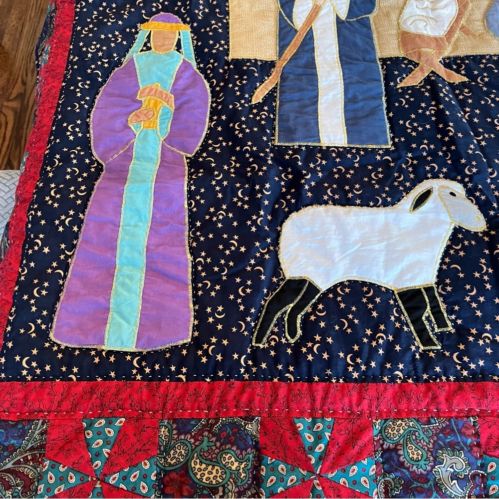 Handmade Nativity Scene Quilt Throw Christmas Holiday Decor Cotton Multicolor - Picture 4 of 12